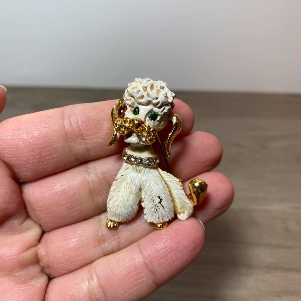 Vintage Poodle Brooch with Green Jewel Eyes